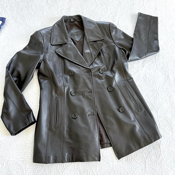 Jacqueline Ferrar Jackets & Blazers - Jacqueline Ferrar Leather Coat Jacket Blazer Dark Brown Sz Med